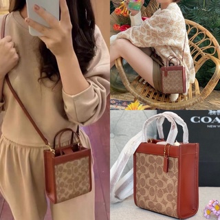 🎀 (สด-ผ่อน) กระเป๋า 5.5 นิ้ว งาน Shop COACH C5277 COACH MINI CASHIN TOTE IN SIGNATURE CANVAS