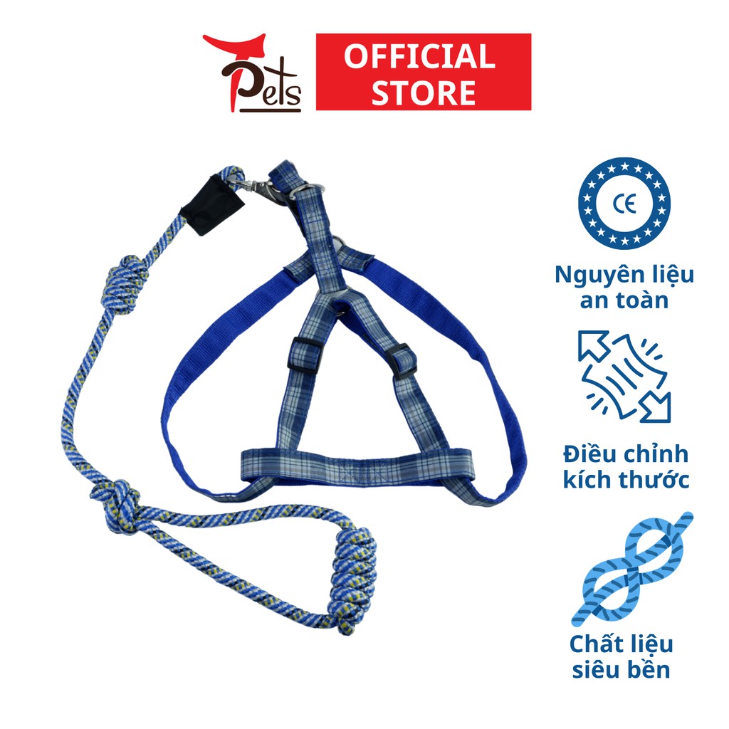 Tpets สายจูงและเอี๊ยม ชุดสําหรับสุนัขลายตารางหมากรุก ขนาด 2.5.cm-TP309