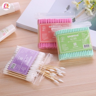 คอตตอนบัด 100 ก้าน (แพ็คเดี่ยว) Cotton buds สำลีปั่นหูด้ามไม้ สำลีไม้ สำลีก้าน สำลีเช็ดเครื่องสำอาง