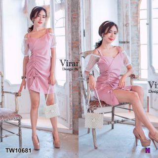 &lt;TW10681&gt;dress เดรสสายเดี่ยว ทรงเข้ารูปพอดีตัว หน้าอกเว้าลงทรงบรา แบบขวาทับซ้าย เนื้อผ้าซาร่าสีชมพูสดใ