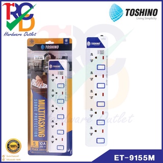 Toshino ET915 รางปลั๊กไฟ 5 ช่อง 5 สวิตซ์ พร้อมสายยาว 3เมตร. รุ่น ET-915 ปลั๊กพ่วง