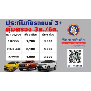 ประกันรถ ชั้น 3+ ทิพยประกันภัย คุ้มครอง 3ด / 6เดือน