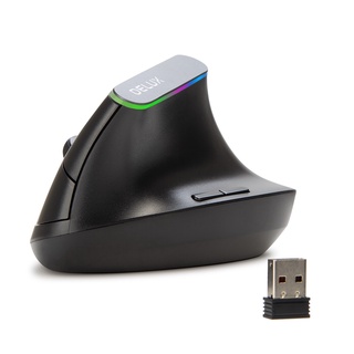 Delux M618C 2.4G Wireless แนวตั้งเมาส์ Ergonomic 6 ปุ่ม 1600 DPI เมาส์คอมพิวเตอร์ Mini USB ที่มีสีสันเกมเม้าส์สำหรับแล็ปท็อป