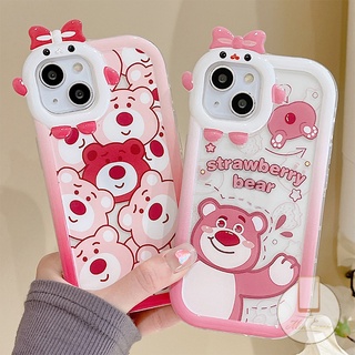 เคสโทรศัพท์มือถือ TPU นิ่ม ลายการ์ตูนมอนสเตอร์ หมี สตรอเบอร์รี่น่ารัก 3D สําหรับ IPhone 11 13 12 14 Pro MAX 6 6S 7 8 Plus XR X XS MAX SE