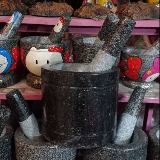 📍แถมฟรีโมบายเปลือกหอย📍ครกหินอ่างศิลา + สาก  Mortar + pestle ทรงกระบอก  ขนาดกว้าง 6.5 นิ้ว สูง 5 นิ้ว