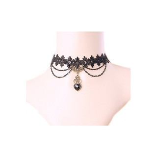 TANITTgems Vintage Heart Onyx French Black Lace Necklace