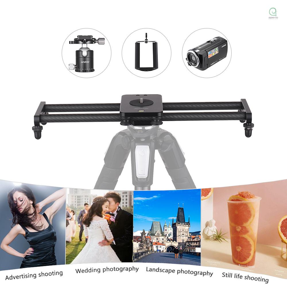 Andoer รางสไลด์กล้อง คาร์บอนไฟเบอร์ 40 ซม. 15 นิ้ว พร้อมแคลมป์หนีบหัวบอล ขนาดเล็ก อุปกรณ์เสริม สําหรับกล้อง DSLR กล้องวิดีโอ DV ฟิล์มถ่ายภาพ