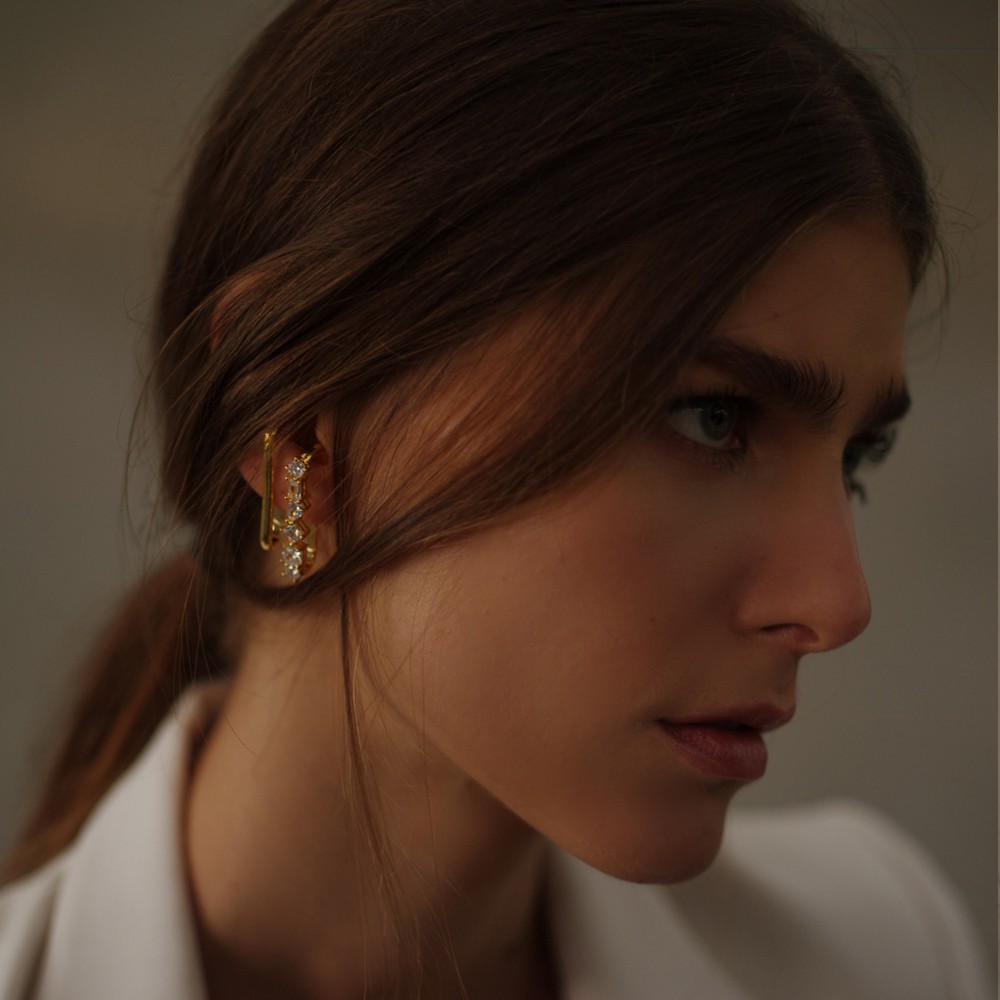 Swan حلق Olivia فضة حقيقية بالزركون — ذهبي — صورة 2