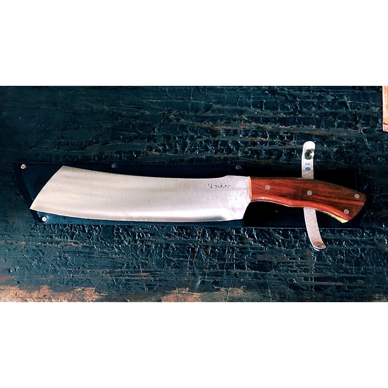 มีดเดินป่า มีดคัตติ้ง อรัญญิกแท้  ใบมีด 10 นิ้ว เหล็ก S50C ชุบแข็ง ขัดขาว ด้ามไม้ประดู่ พร้อมฝักหนัง