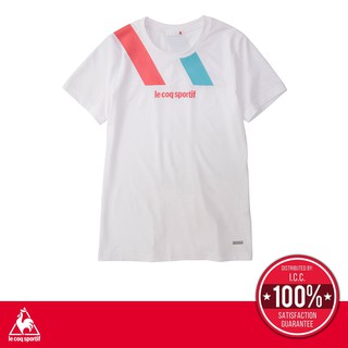 le coq sportif เสื้อเทรนนิ่ง ออกกำลังกาย ผู้หญิง รุ่น Soleil Short Sleeve Shirt สีขาว สกรีนลายสีชมพู-ฟ้า