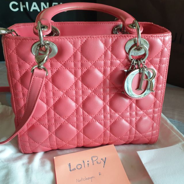 CHRISTIAN DIORRed Cannage Lambskin Leather Lady Dior Medium Bag