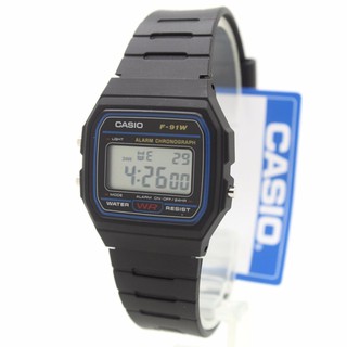 Casio F-91 Digital นาฬิกา สายยางสีดำ ทรงสี่เหลี่ยม ระบบดิจิตอล - CSO-D1