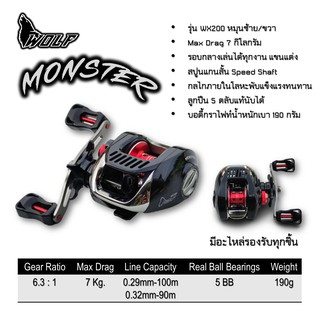 รอกเบท WOLF Monster หมาป่า WX200 รอกหยดน้ำ ตกปลา รอกตกปลา รอก