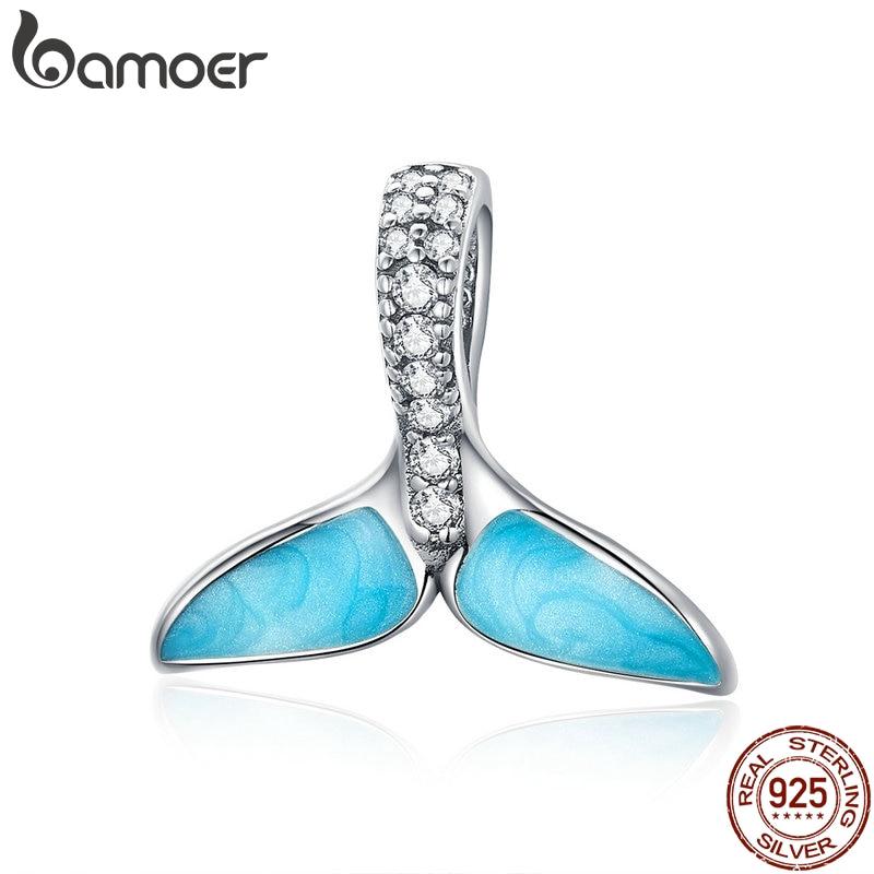 BAMOER Charms Beads fit DIY Bracelets&amp;Necklace 925 Sterling Silver Mermaids Tail Blue SCC1067