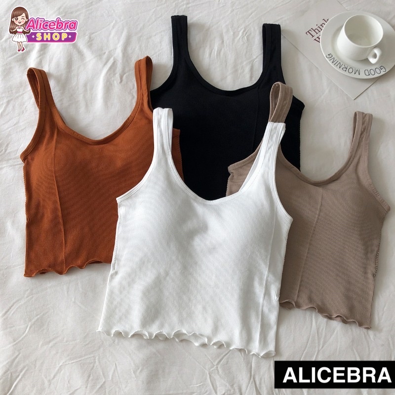 𝗔𝗟𝗜𝗖𝗘𝗕𝗥𝗔 เสื้อกล้ามครอป เต็มตัว ผ้าไหมพรม เสริมฟองน้ำ ใส่สบาย Pretty Bra มี4สี