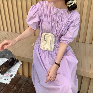 พร้อมส่ง 💗 wrinkle retro dress C799 เดรสยาว เดรสยาวแขนตุ๊กตา มี 4 สี ดำ ม่วง ขาว เหลือง