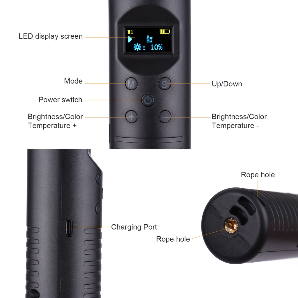 [HOT SALING] 20W Handheld RGB Colorful Light Wand LED Photography Light Bi-color Temperature 3000K-6000K Dimmable Brightness 0%-100% CRI＞85 with Multiple Special Lighting Effects Carrying Bag Remote Control for Party Live Streaming Selfie Portrait Studio