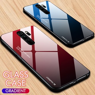 เคสโทรศัพท์กระจก เคสแข็ง เคสกระจกสีไล่ระดับสี Xiaomi Redmi Note 8 Pro Note8 Pro Shell Gradient colors Soft TPU Edge Tempered Glass Protective Phone Case Fashion Hard Cover เคสสีดำปก