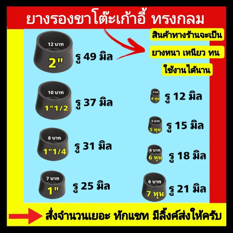 ยางรองขาโต๊ะเก้าอี้.ยางรองเหล็ก ยางรองท่อ ยางสวมท่อแป็บ 🖍️ออกใบกำกับภาษีได้🖍️