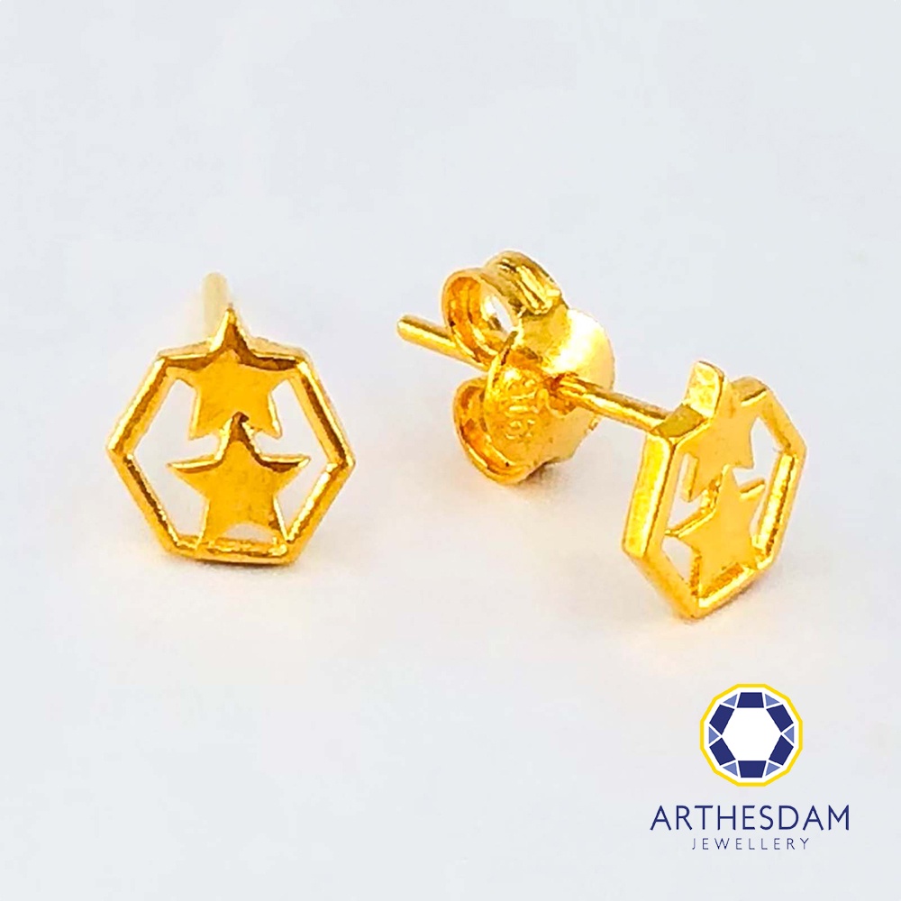 Arthesdam Jewellery 916 Gold Hexagon Twin Stars Earrings [ต่างหู]