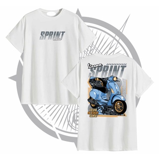 คอลูกเรือเสื้อยืดคอกลมเสื้อยืด พิมพ์ลาย Distro VESPA SPRINT MATIC 150 สีฟ้า สําหรับผู้ชาย ผู้หญิง ยานยนต์ผ้าฝ้ายแท้