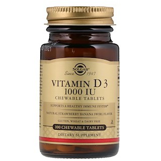 Free Shipping +++ Solgar, Vitamin D3, Natural Strawberry Banana Swirl Flavor, 1,000 IU, 100 Chewable Tablets