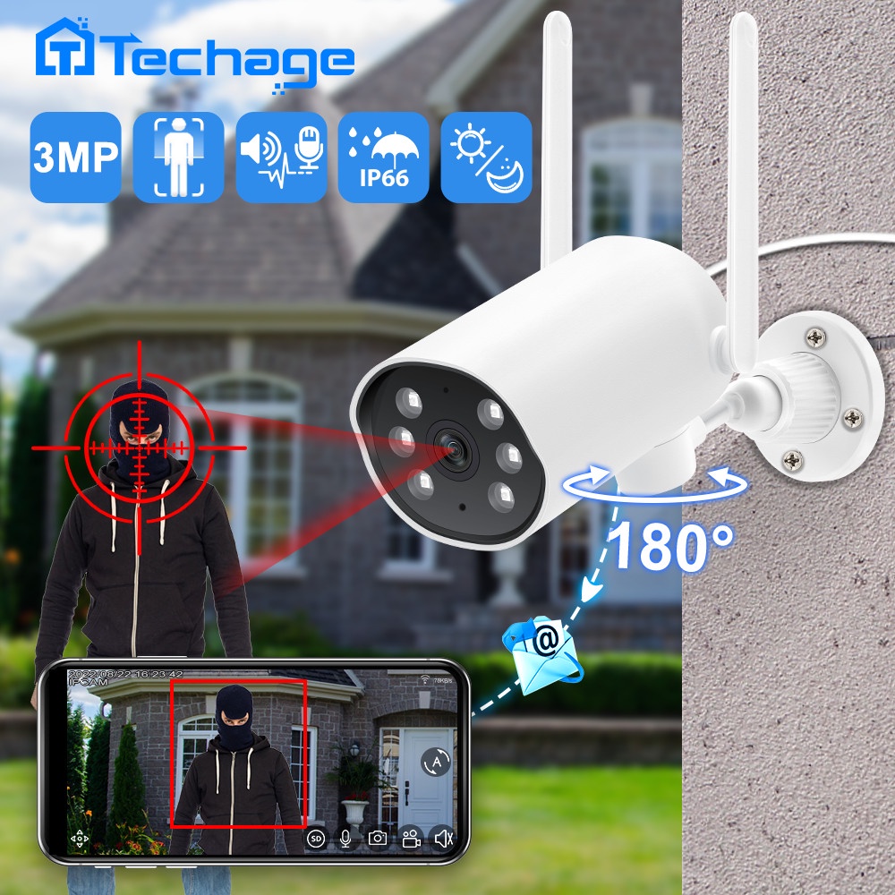 Techage Wifi Camera CCTV 3MP smart Humanoid Detection wireless
