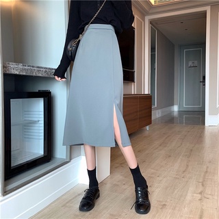 Suxi New Korean High Waist Long Skirt Womens A-line Midi Skirt