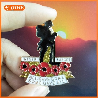 Never Forget Red Poppy Pin Brooch Remembrance Day Poppy Soldier Jewelry Badge