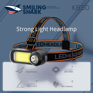 SmilingShark K650 ไฟฉายคาดหัว LED+COB 1200mAh ไฟฉายชาร์จไฟ USBไฟหน้าขนาดเล็กแบบชาร์จ LED ไฟคาดหัว ระดับการกันน้ำ IPX4 ตั้งแคมป์กลางแจ้ง ปีนเขา ตกปลา การขุดผจญภัยในยามค่ำคืน การผจญภัยในหญ้าซ่อมรถยนต์