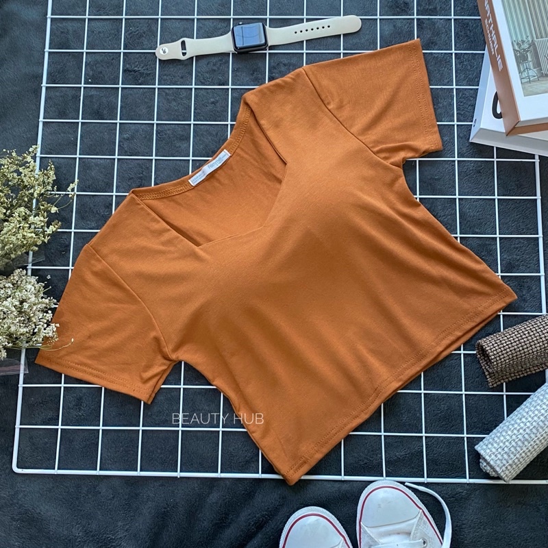 [#006] เสื้อครอปคอห้าเหลี่ยม แขนสั้น ผ้ายืดเรย่อน ใส่สบาย ทรงสวย ฮิตสุดๆ[#006] - รูปที่ 3