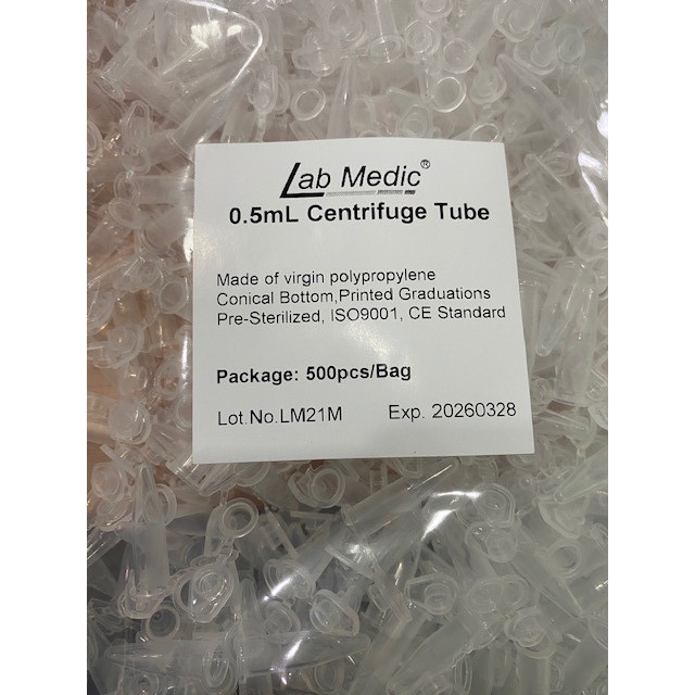 หลอดไมโครเซนติฟิวก์พลาสติก Centrifuge Tube ขนาด 0.5ML ,1.5ML , 2MLจำนวน 500 ชิ้น Lab Medic