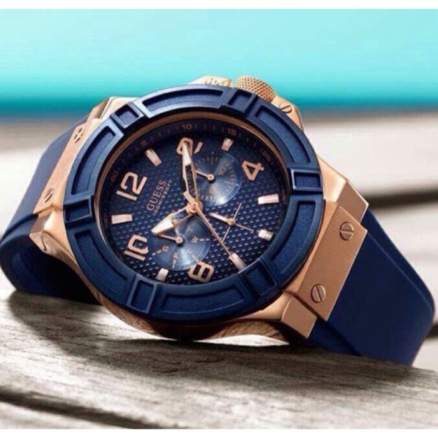 (ผ่อน0%) นาฬิกา Guess U0247G3 GUESS Multi-Function Blue Dial Blue Silicone Men's Watch สายซิลิโคนสีน้ำเงิน ปัดกลม 45 มม.