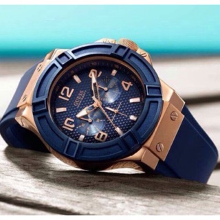 (ผ่อน0%) นาฬิกา Guess U0247G3 GUESS Multi-Function Blue Dial Blue Silicone Mens Watch สายซิลิโคนสีน้ำเงิน ปัดกลม 45 มม.