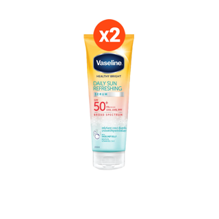 วาสลีน เฮลธี ไบรท์ เซรั่มกันแดด เดลี่ซัน รีเฟรชชิ่ง SPF50+ PA++++ สูตรเย็น 200 มล. x2 Vaseline Healthy Bright Serum Daily Sun Refreshing 200 ml. x2( ครีมทาผิว ครีมกันแดด lotion Whitening Lotion Body M