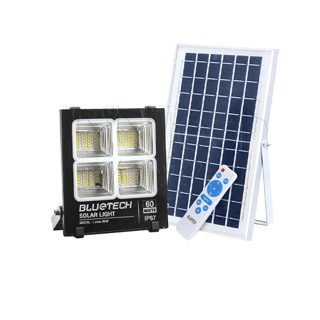 Bluetech ไฟโซล่าเซลล์ ไฟสปอร์ตไลท์ Solar Cell LED Floodlight, Spotlight รุ่นใหม่ 4ช่อง กันน้ำ IP67 วัตต์เต็ม ประกัน 1 ปี