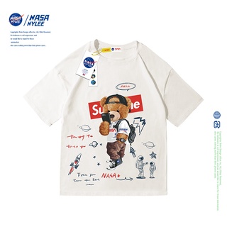 เสื้อยืดแขนสั้น พิมพ์ลายกราฟฟิติหมี Nasa nylee สําหรับผู้ชาย และผู้หญิง