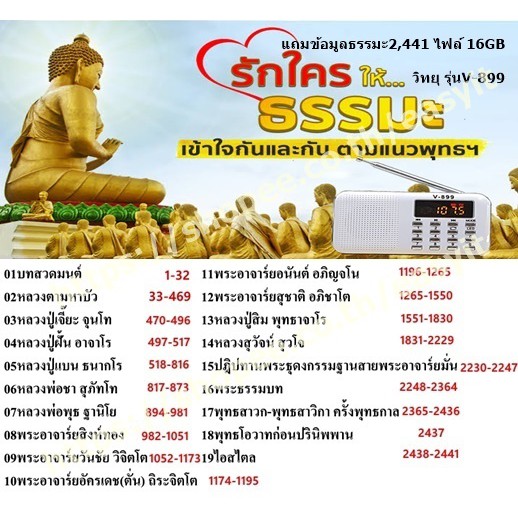 ลำโพงวิทยุธรรมมะ 2,441ไฟล์ รุ่น V-899 อ่าน Mp3/USB/Micro SD Card แถมฟรี ธรรมมะ สีขาว