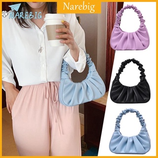 narebig กระเป๋าสะพายไหล่ กระเป๋าถือ หนัง PU ทรง Tote สีพื้น สำหรับผู้หญิง