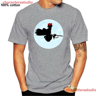 charactersstudio 2021 เสื้อยืดแขนสั้นพิมพ์ลาย Kikis Delivery Service Witch Silhouette ลําลองสําหรับผู้ชาย mens tshirt