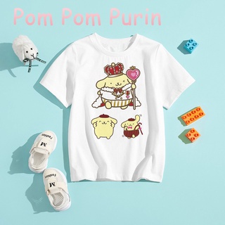 เสื้อยืดแขนสั้น พิมพ์ลายการ์ตูน Pom Pom Purin น่ารัก สําหรับเด็กผู้หญิง