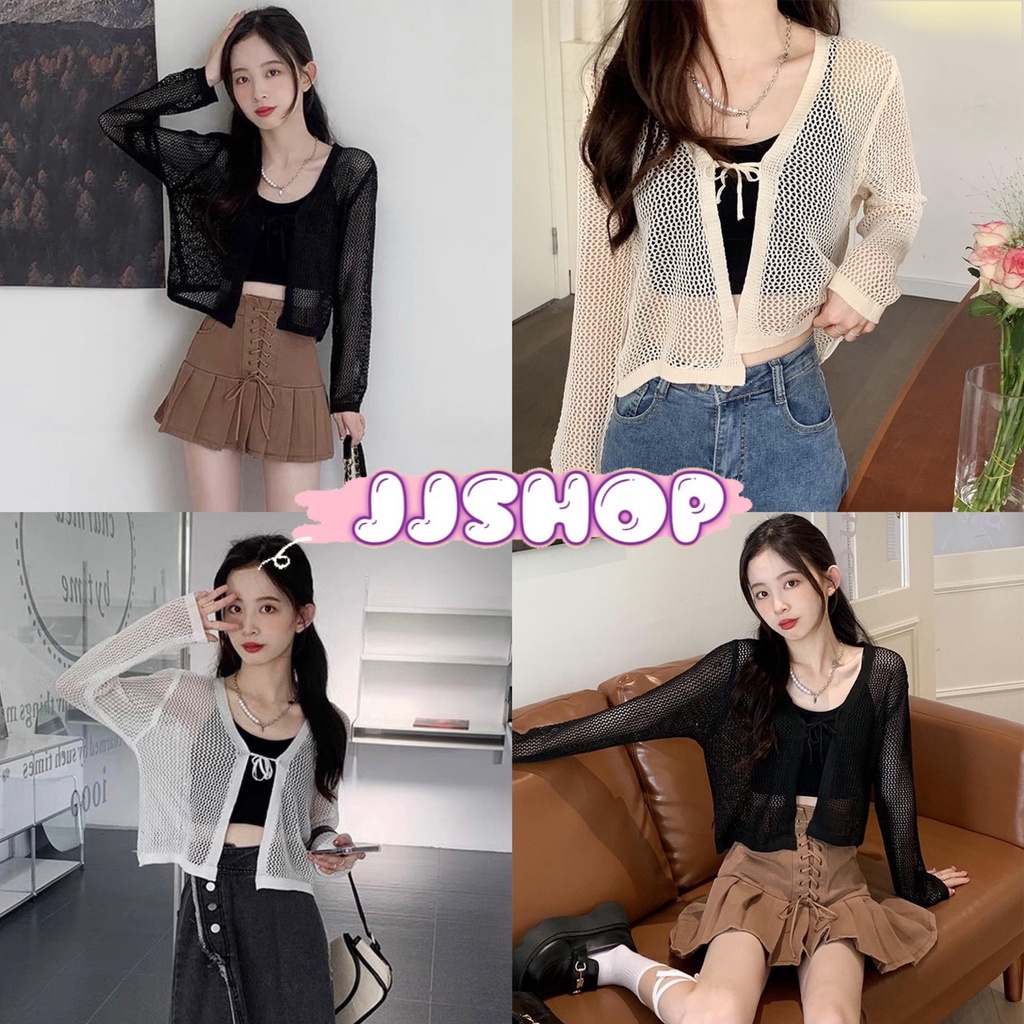 JJ shop พร้อมส่ง เสื้อคลุมซีทรูไหมพรม ปังๆมัดเชือกด้านหน้าได้สวยๆใส่สบาย "3186" -C