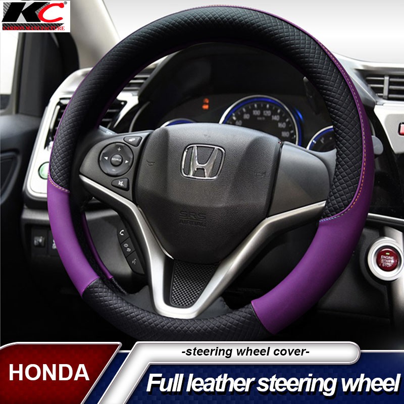 15″ Carbon Fiber & Leather Steering Wheel Cover – Fits Honda Civic Accord CR-V