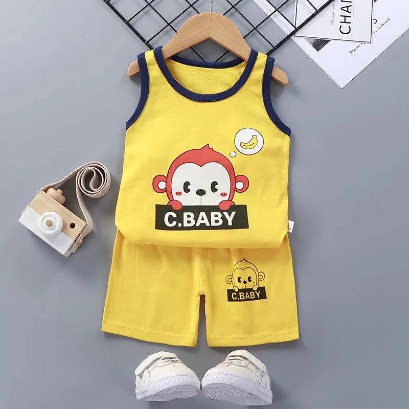 【ชุด】เสื้อผ้าเด็กชุดสูทเด็กแขนสั้น ผ้าคอตตอนเครื่องแต่งกายการ์ตูนเด็กของขวัญสำหรับเด็ก เสื้อกล้ามเด็กแขนสั้น ชุดนอนเด็ก thumbnail 3