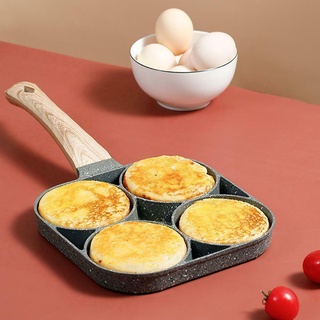 ™❣✶4 Hole Omelet Pan For Burger Eggs Ham Pancake Maker Wooden Handle Frying Pot Non-stick Cooking Breakfast Kitchen Omel