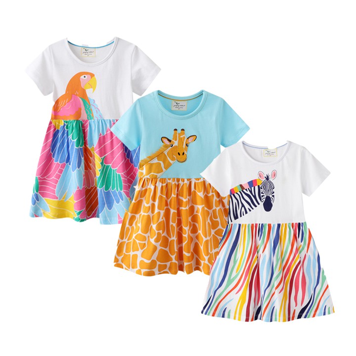 (2T-7T) เดรสเด็กผู้หญิง ลายซาฟารี พร้อมส่ง Jumping Dress Safari Animals T110 T123 T129