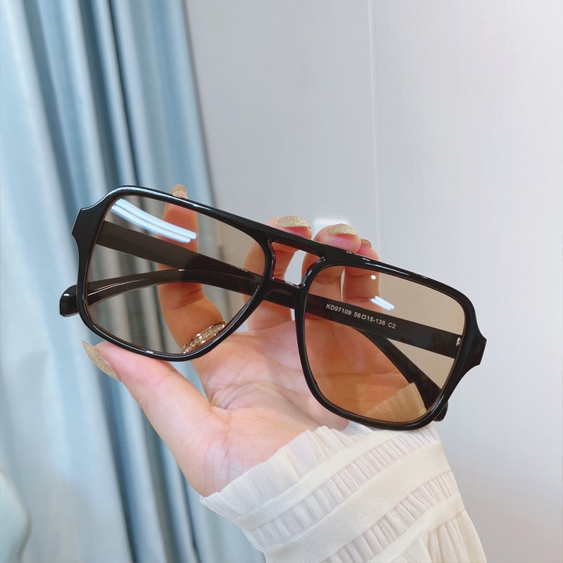 แว่นกันแดด Retro Double Bridge oversize สี่เหลี่ยม ต้านUV400