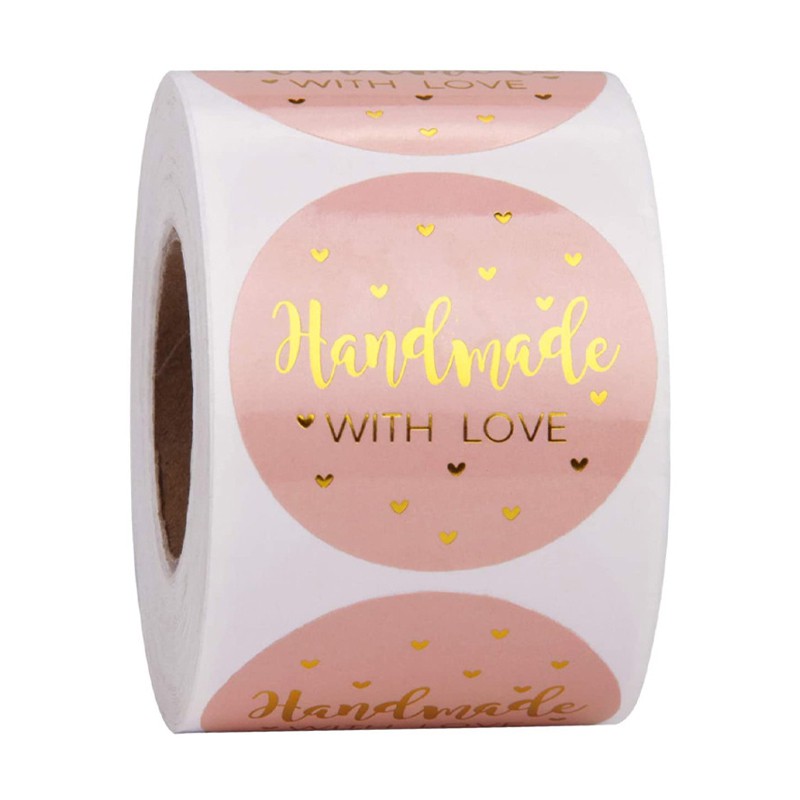 50-500pcs Handmade Love กระดาษคราฟท์สติกเกอร์ 25 มม.ป้ายกาวเบเกอรี่งานแต่งงานตกแต่งสติกเกอร์