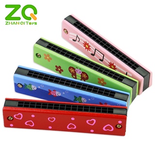 Zhan QI Toys เครื่องดนตรีฮาร์โมนิก้า แบบไม้ 16 หลุม ของเล่นเสริมการเรียนรู้เด็ก