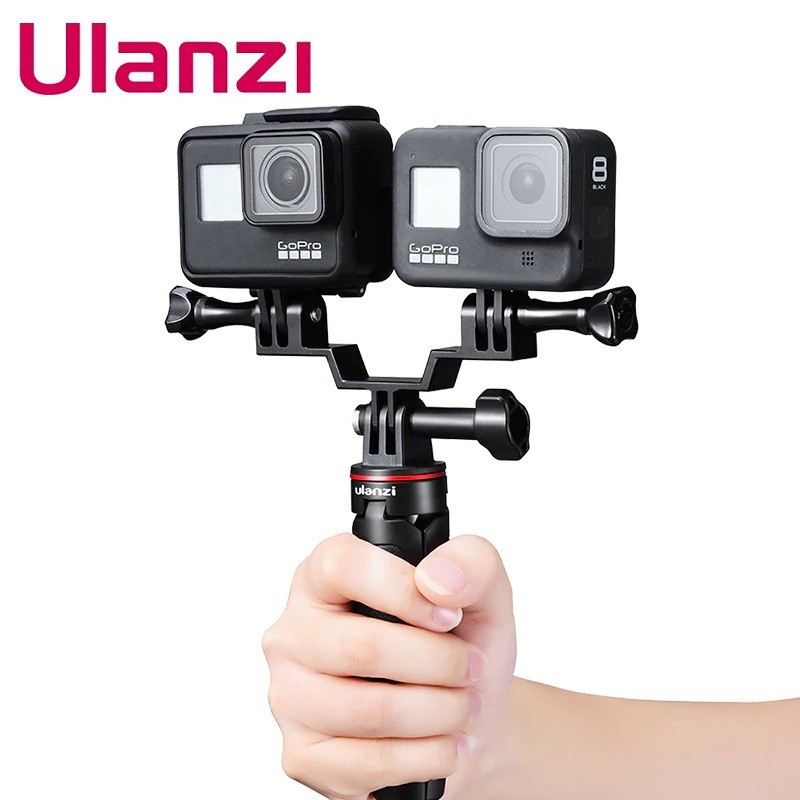 Ulanzi GP-7 อุปกรณ์เมาท์ขาตั้งกล้อง แบบหัวคู่ สําหรับ GoPro HERO 9 8 7 6 5 4 Insta360 ONE R DJI OSMO ACTION Camera